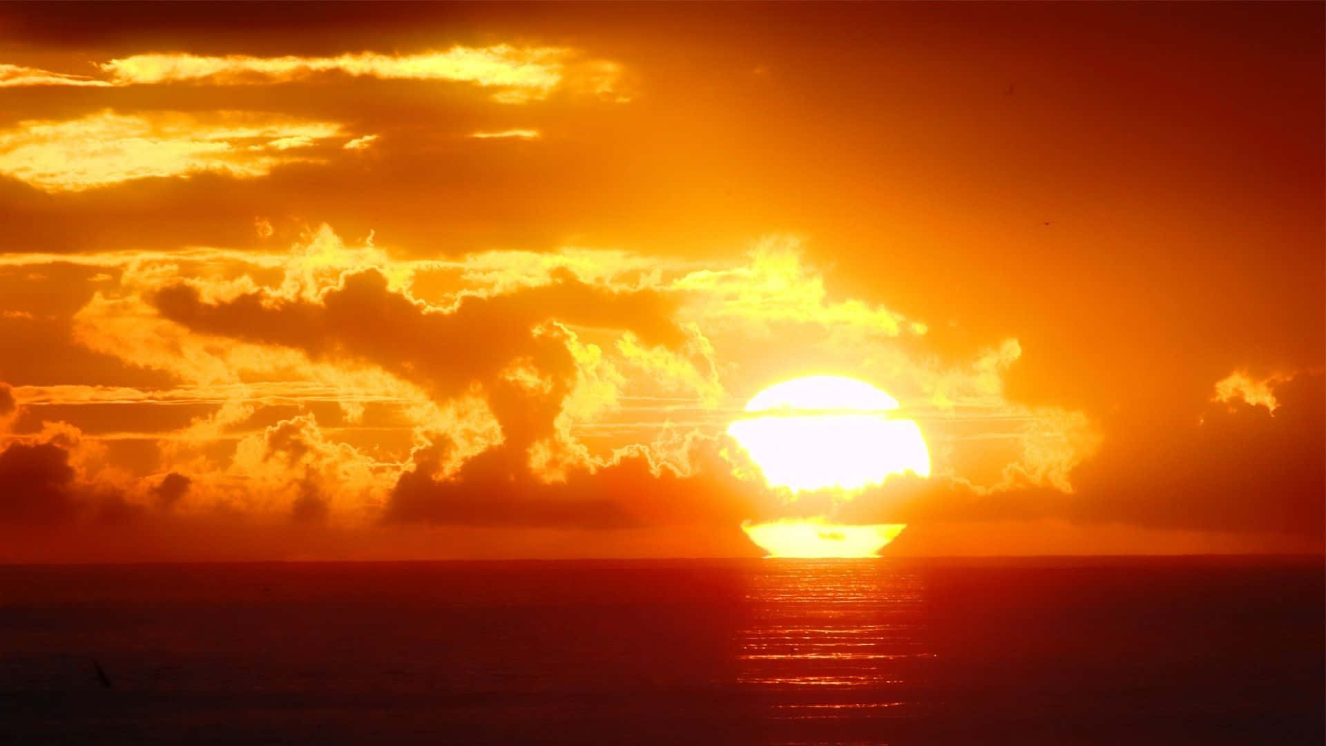 Orange Sunset, ocean horizon, golden light, Full HD Desktop Wallpaper