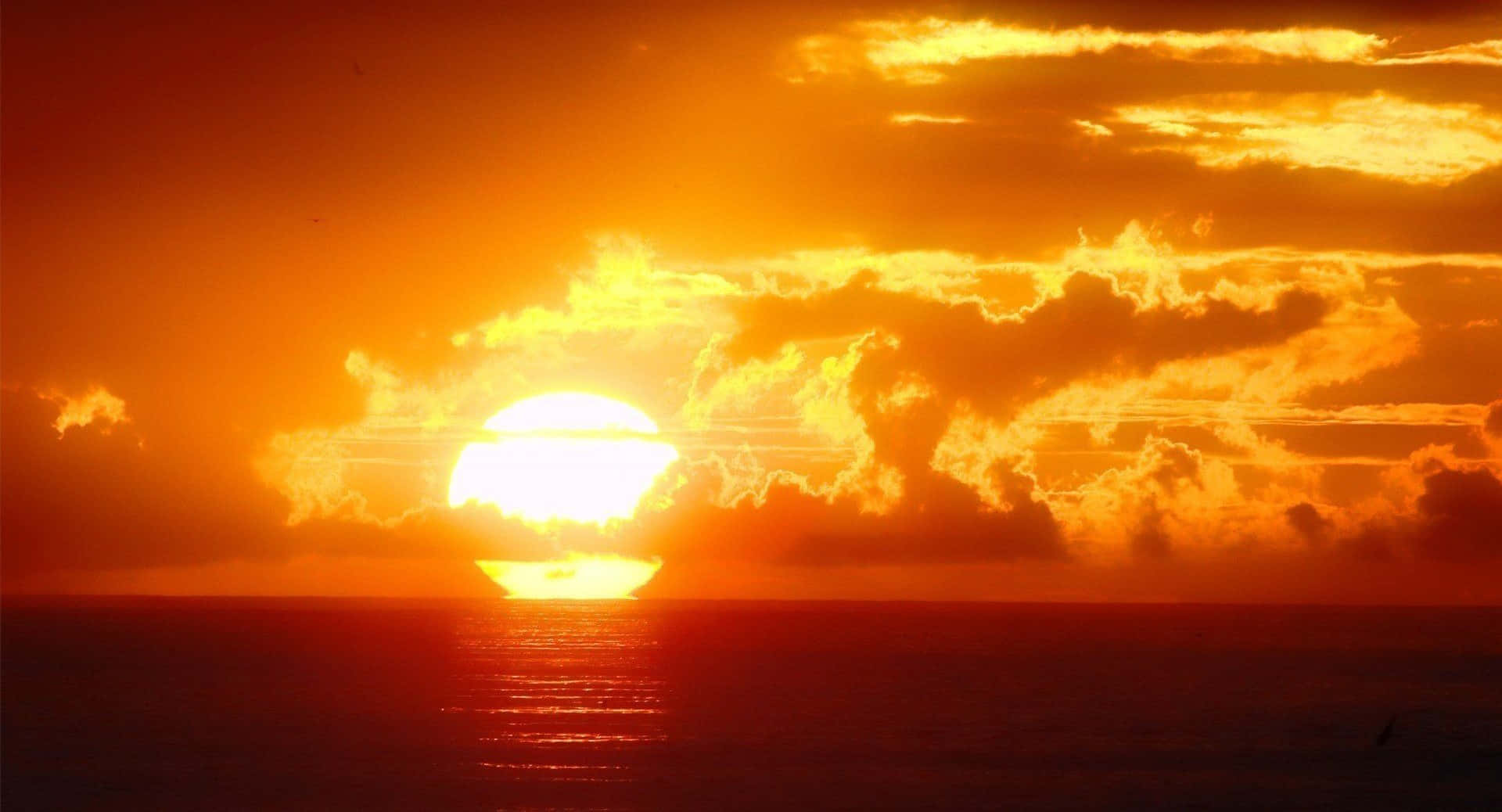 Orange Sunset, ocean horizon, golden light, Full HD Desktop Wallpaper