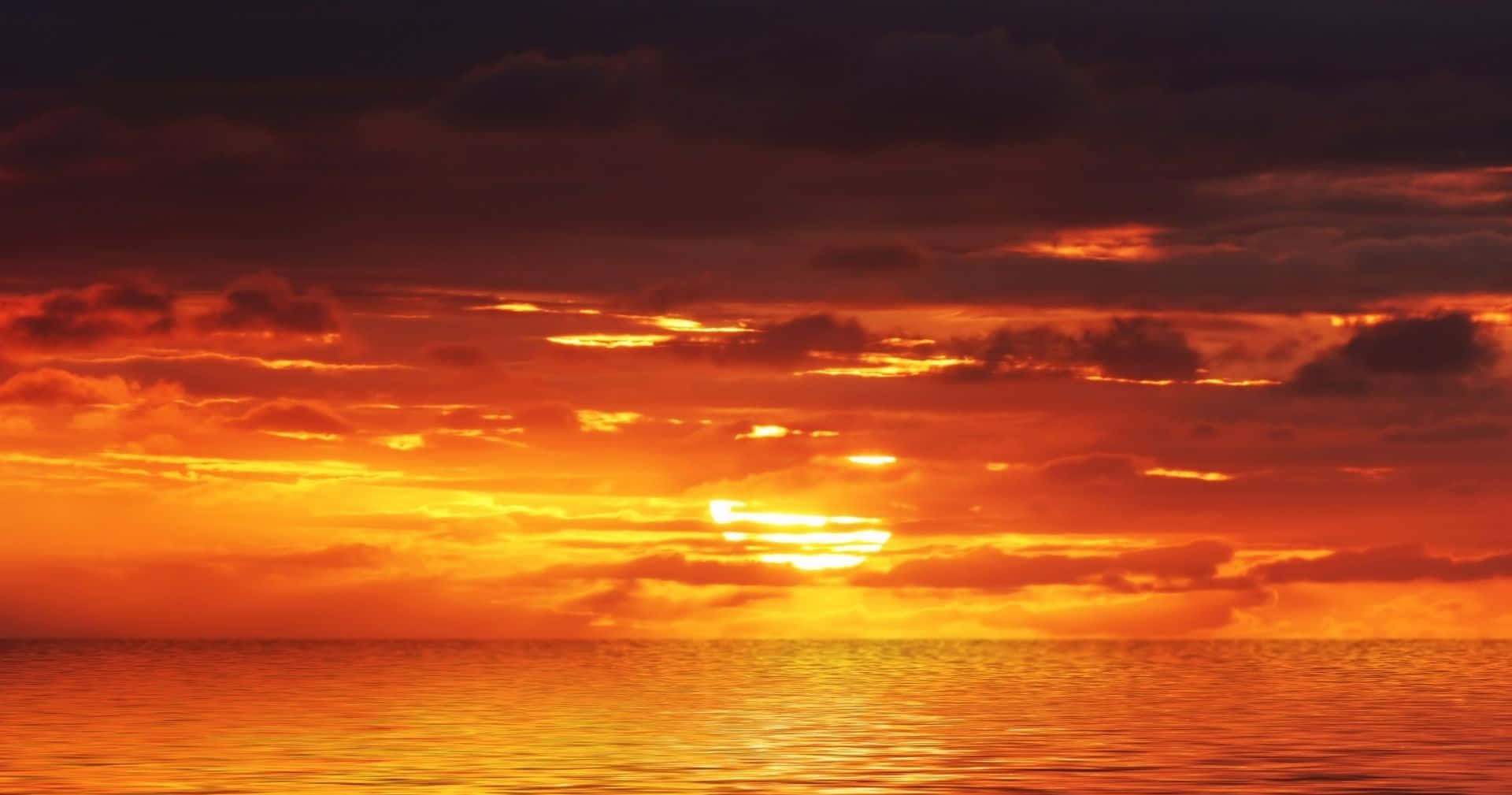 Orange Sunset, calm sea, fiery sunset, Full HD Desktop Wallpaper
