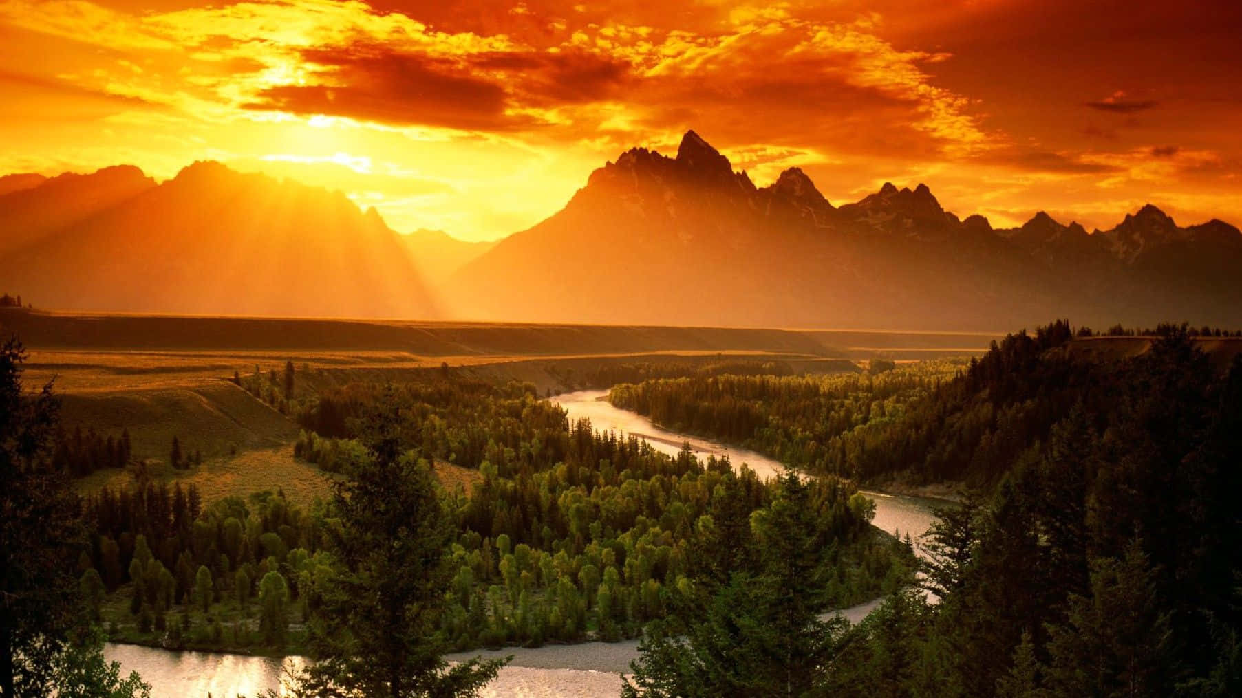 Orange Sunset, sunset, winding river, HD Desktop Wallpaper