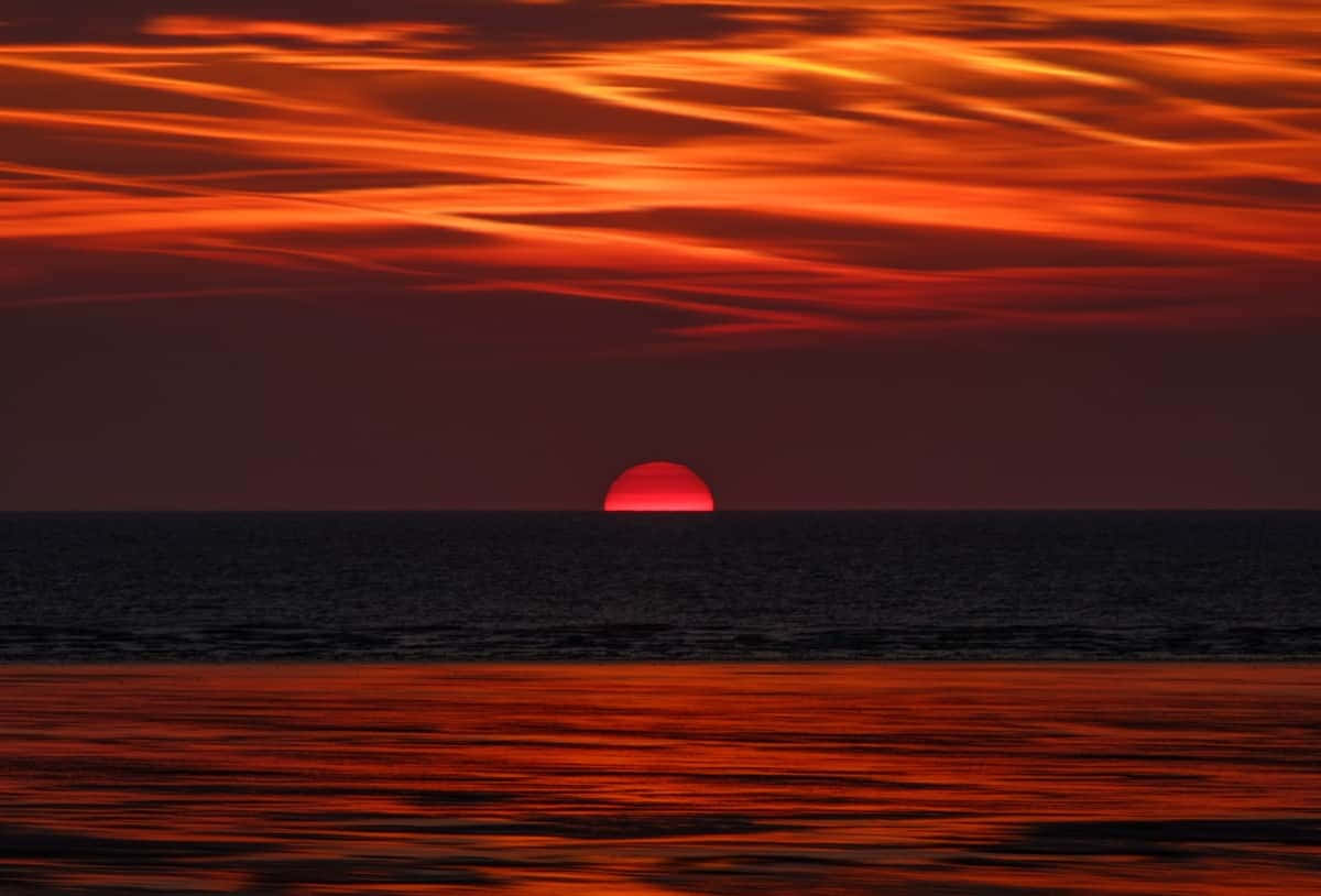 Orange Sunset, horizon, ocean, SD Desktop Wallpaper