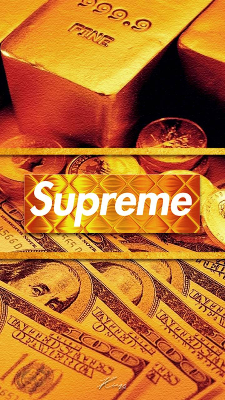 Orange Supreme, gold bars, coins, HD Phone Wallpaper