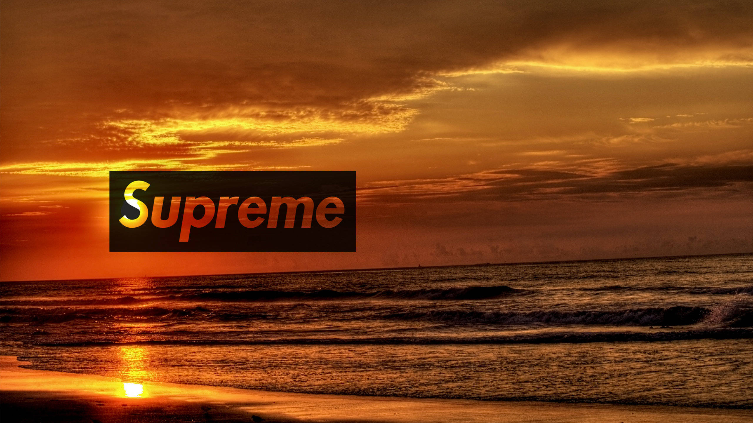Orange Supreme, sunset beach, fiery sunset, 2K Desktop Wallpaper