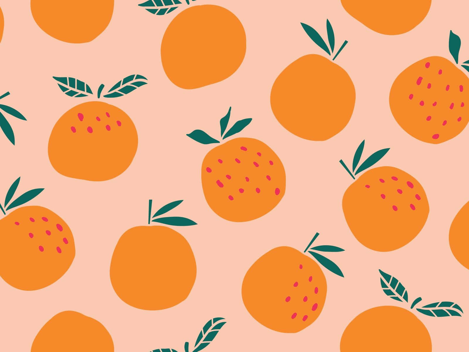 orange, green leaves, pink dots, HD Desktop Wallpaper