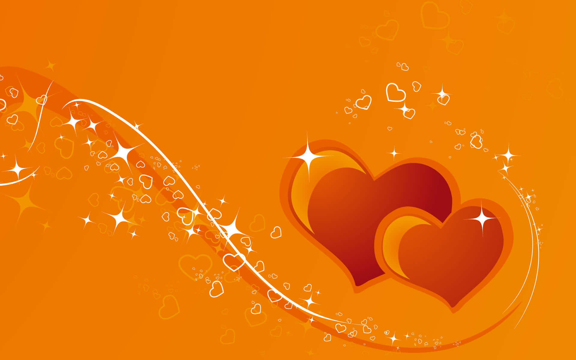 Orange Heart, orange backdrop, swirling sparkles, Full HD Desktop Wallpaper