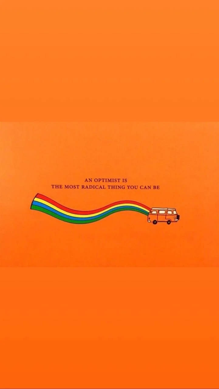 Optimist Quote Orange Phone, vibrant rainbow trail, solid orange background, HD Phone Wallpaper