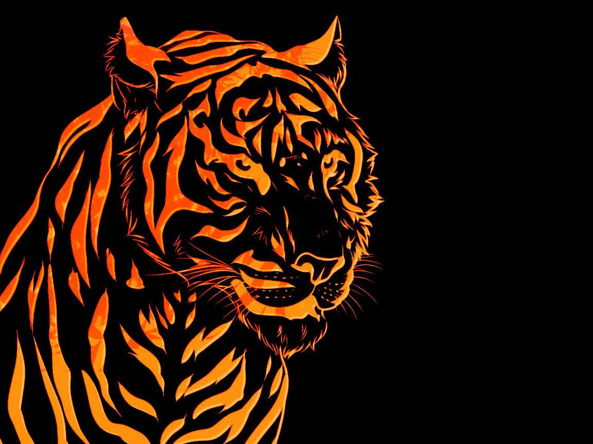 fiery orange tiger, black background, sharp defined stripes, SD Desktop Wallpaper
