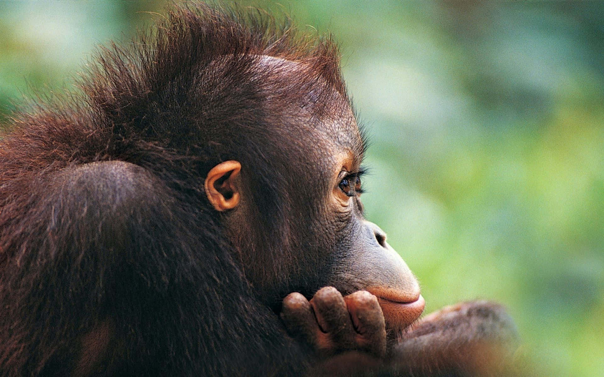 orangutan, dark fur, thoughtful eyes, Full HD Desktop Wallpaper