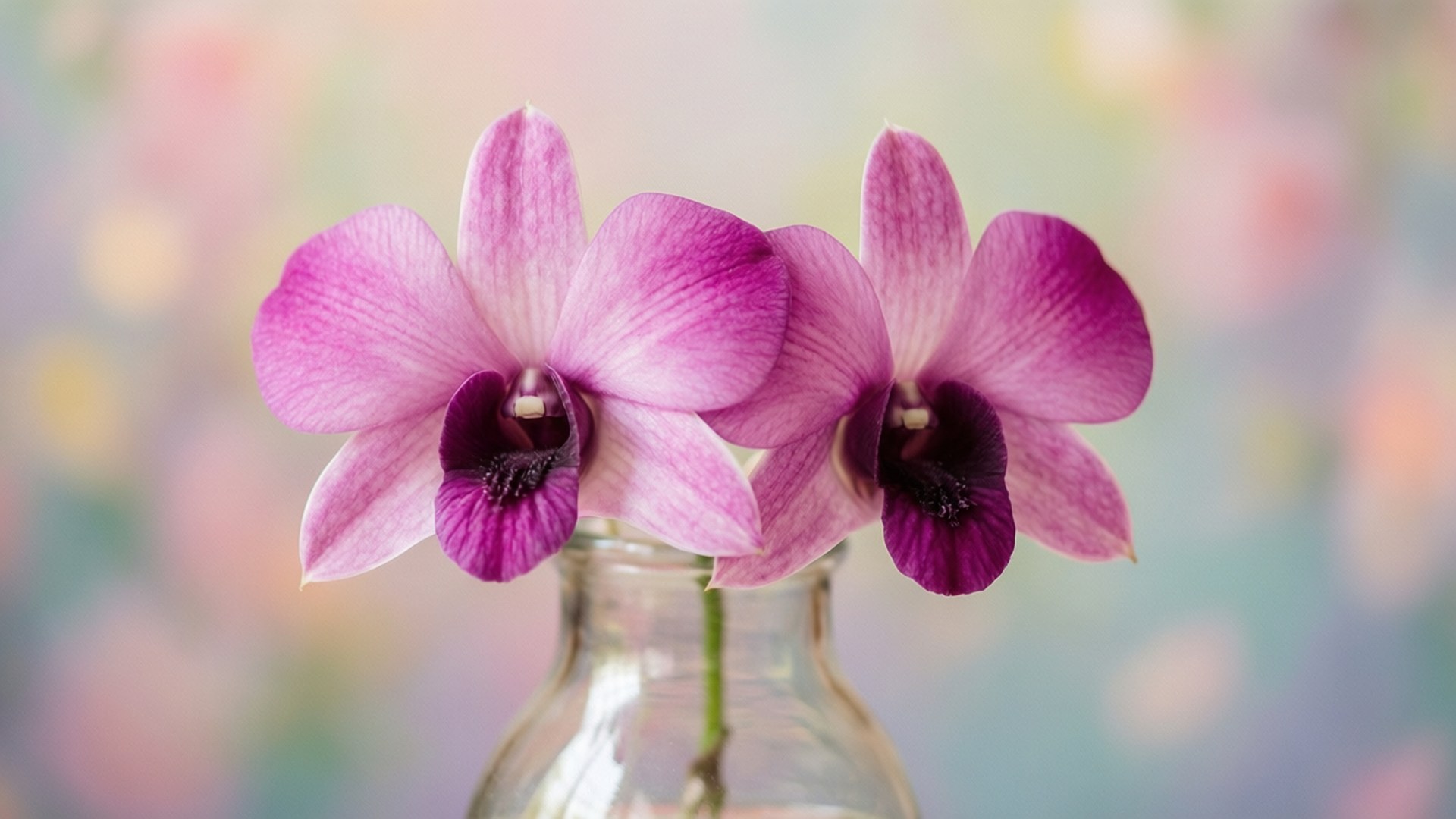 pink dendrobium romance, vibrant pink orchids, dark centers, Full HD Desktop Wallpaper