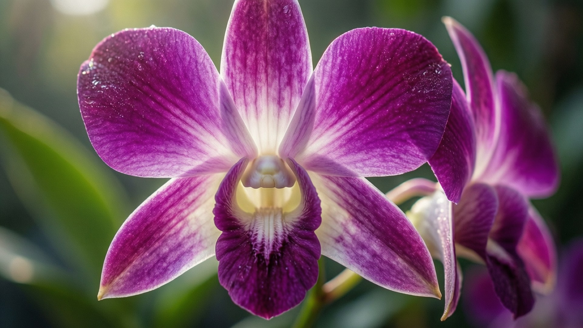 purple phalaenopsis, vibrant purple, white stripes, Full HD Desktop Wallpaper