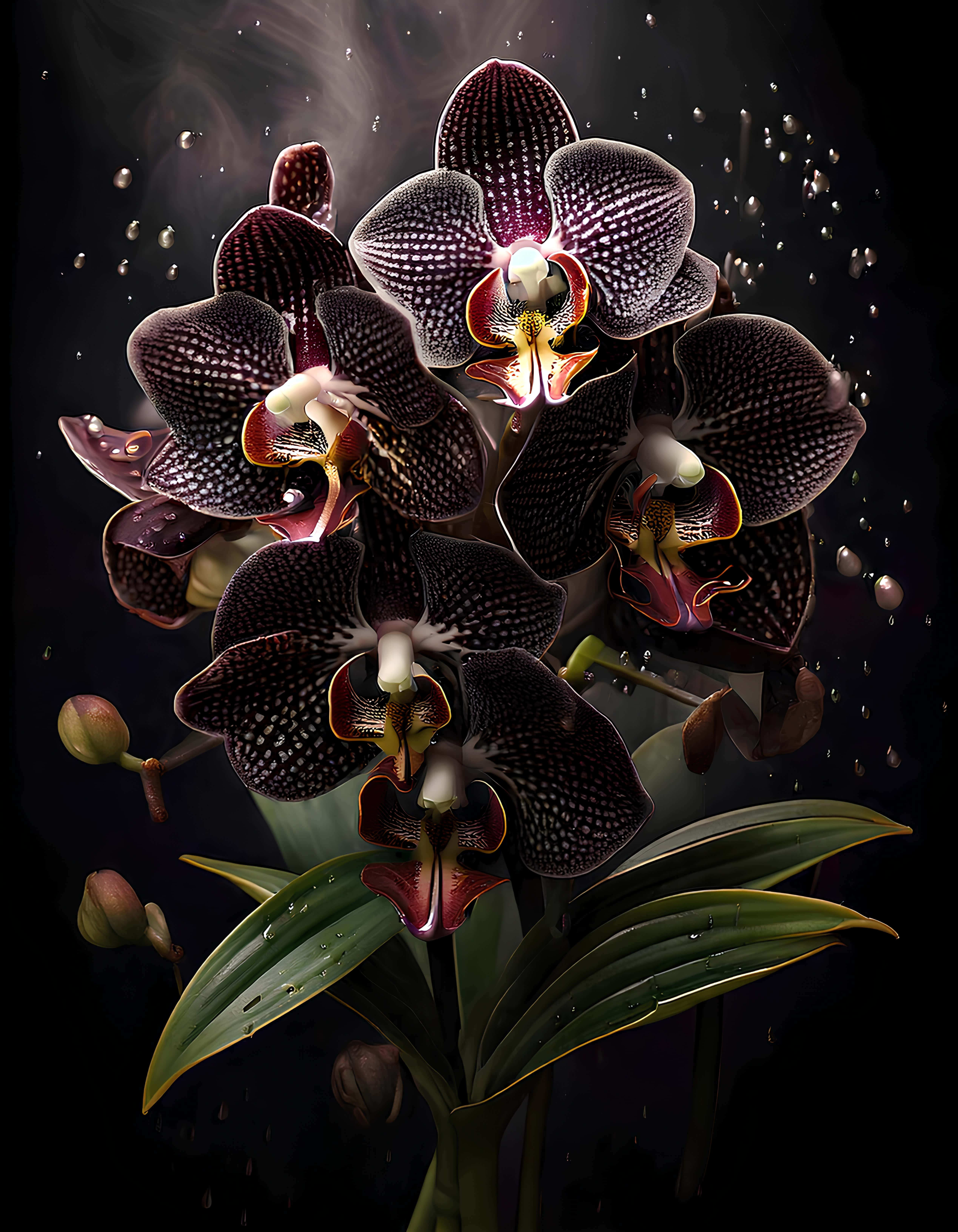 Orchids, dark purple, white speckles, 5K Phone Wallpaper