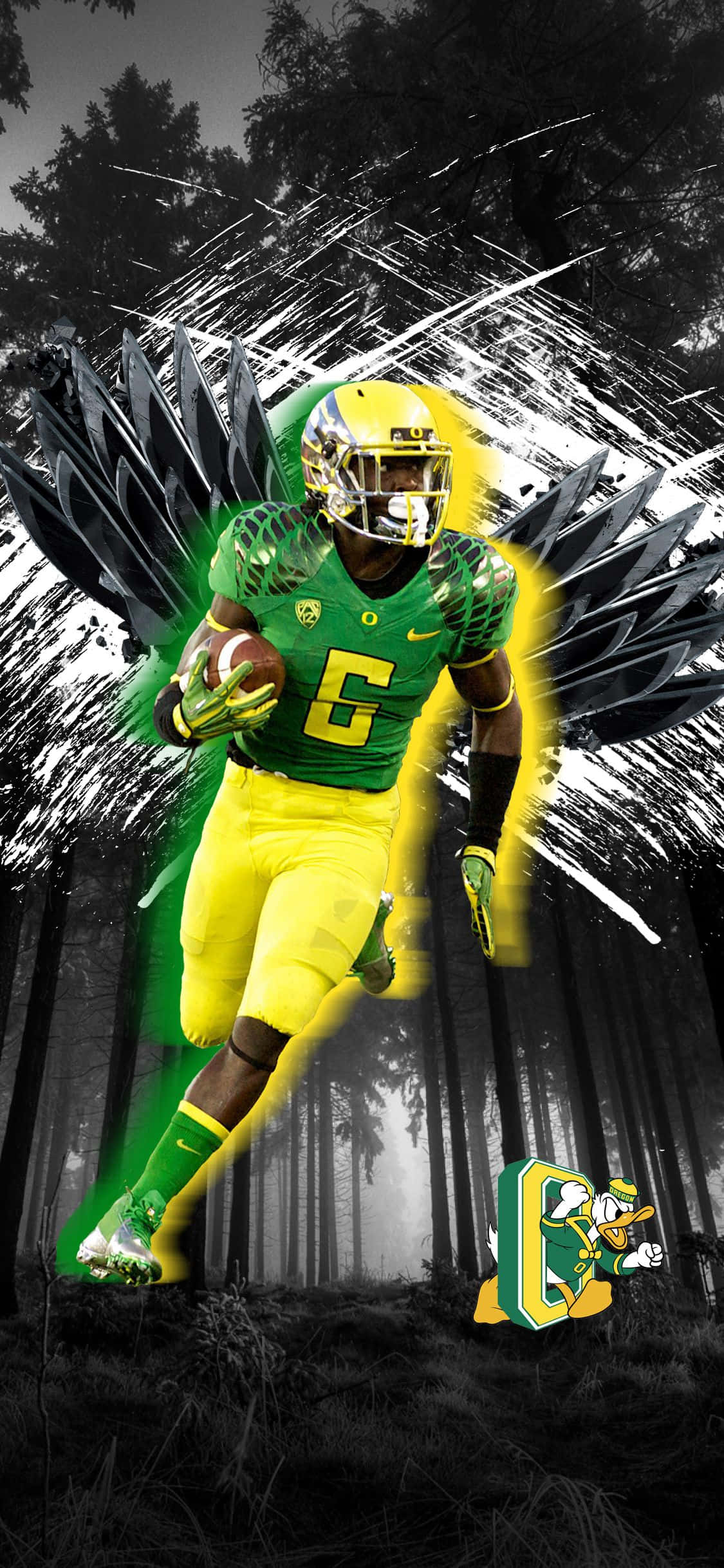 Oregon Ducks, green and yellow uniform, glowing wings, Full HD Phone Wallpaper