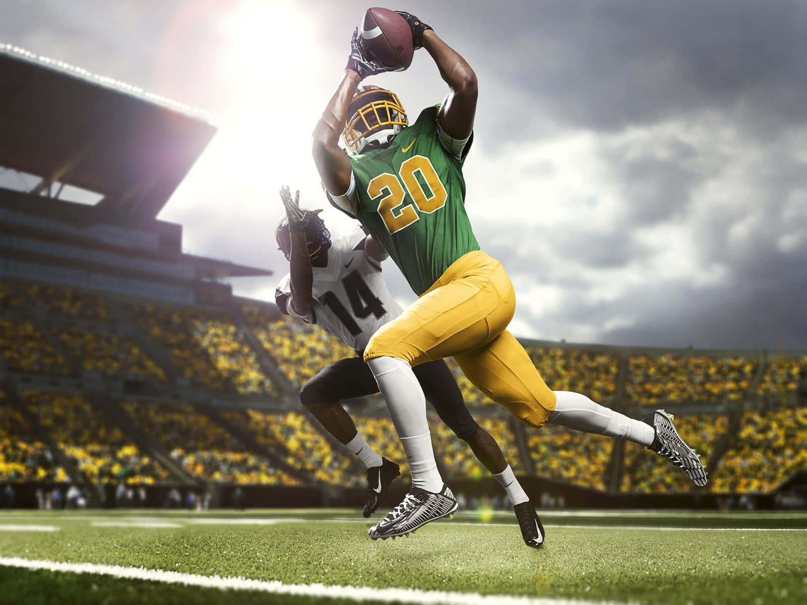 Oregon Ducks, green and yellow, football player, HD Desktop Wallpaper