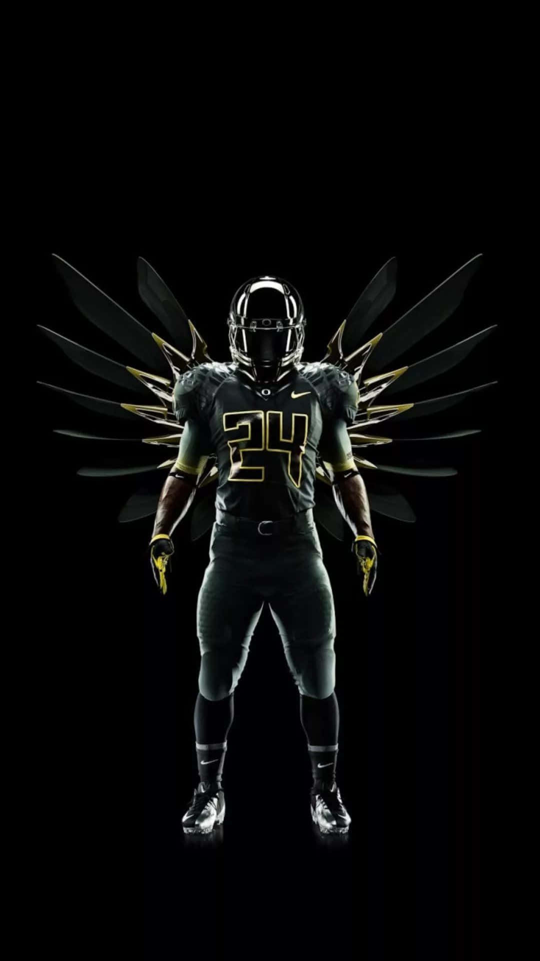 Oregon Ducks, black and gold uniform, wing-like spikes, Full HD Phone Wallpaper