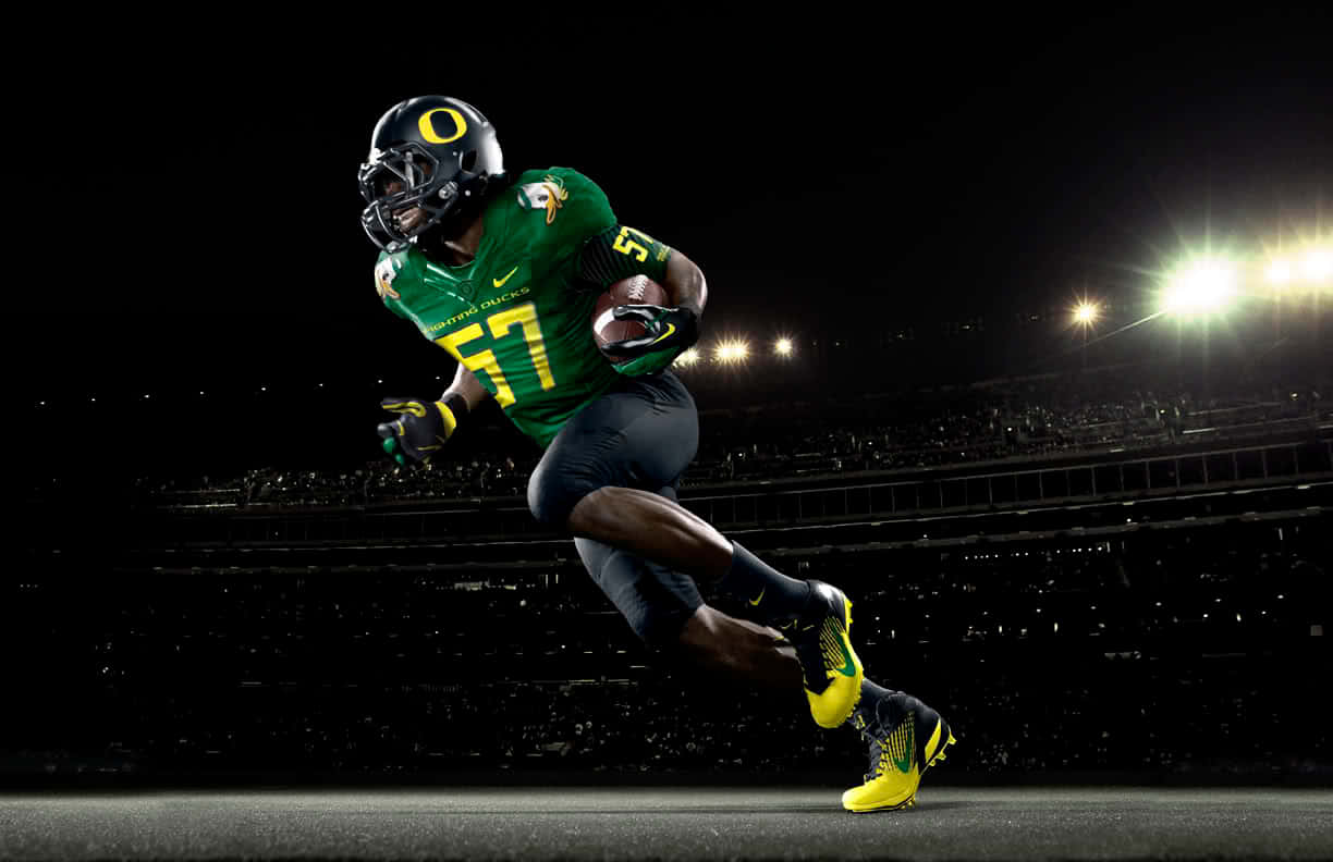 Oregon Ducks, green and yellow uniform, stadium lights, SD Desktop Wallpaper