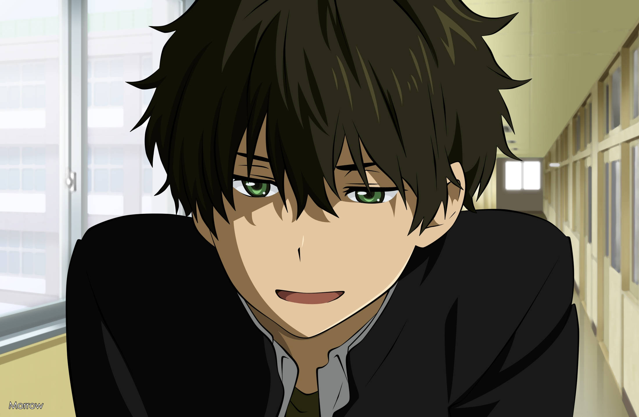 Oreki Houtarou, anime boy, messy dark hair, Full HD Desktop Wallpaper