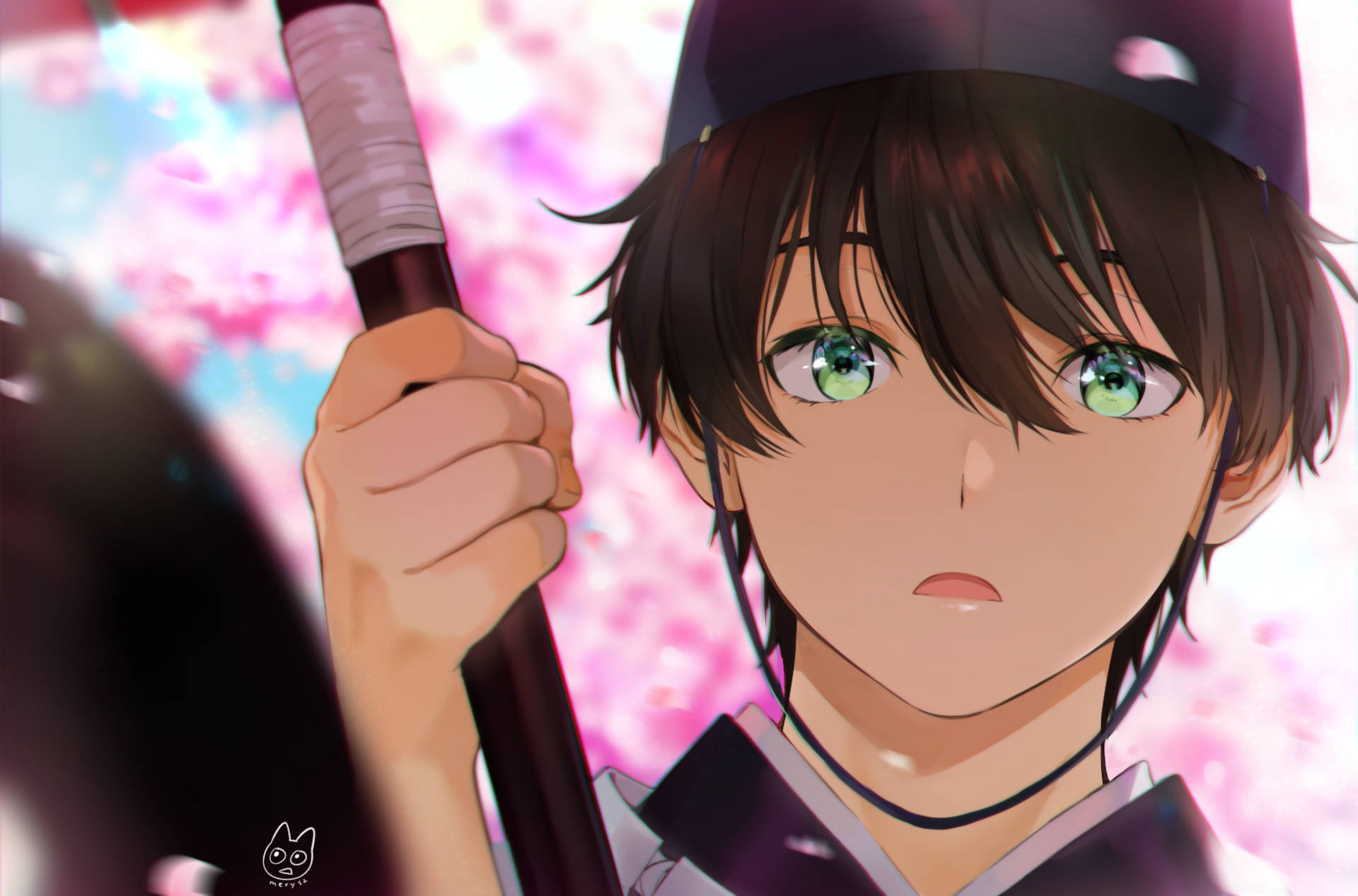 Oreki Houtarou, green eyes, dark hair, Full HD Desktop Wallpaper
