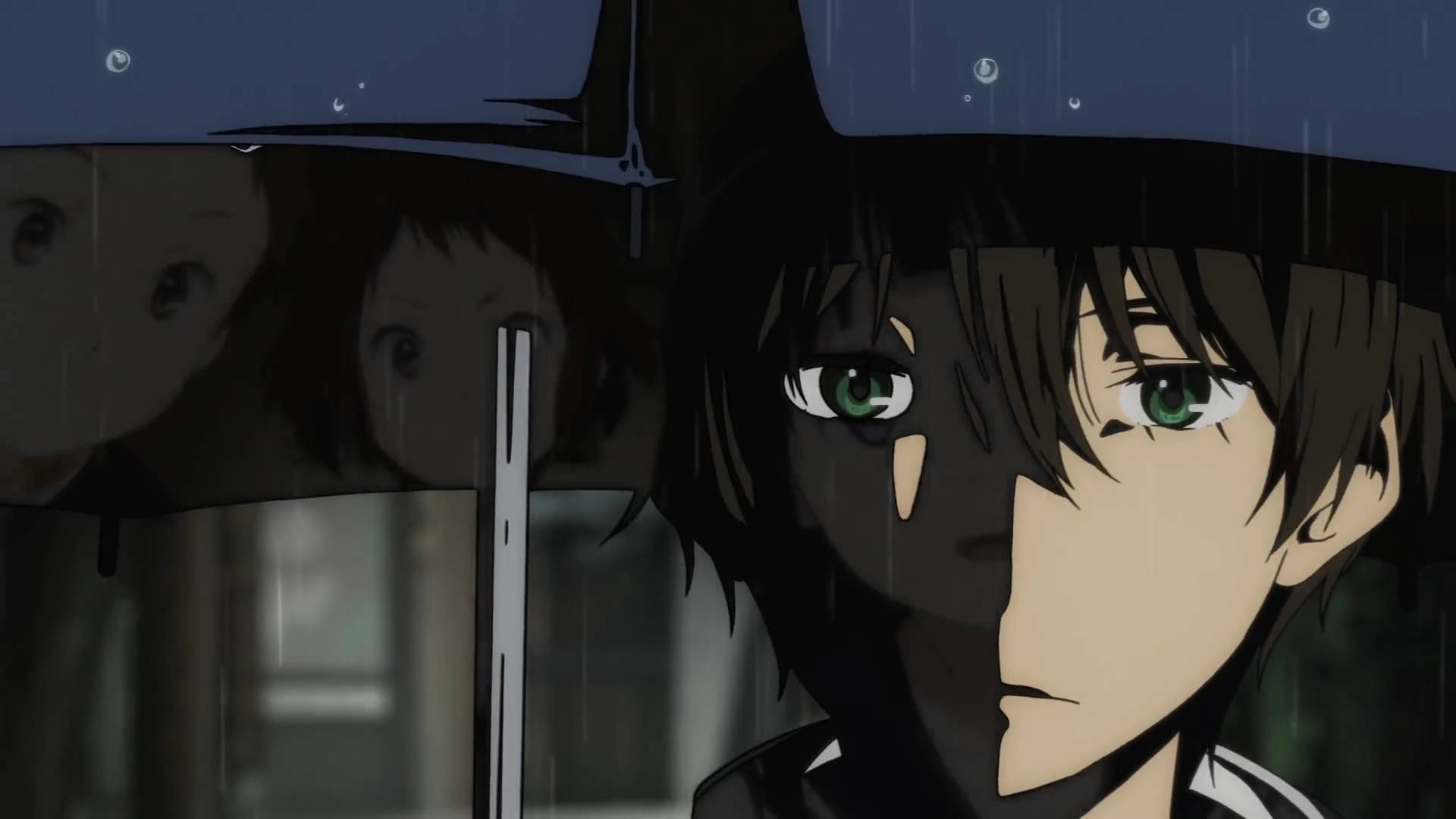 Oreki Houtarou, rain-slicked umbrella, raindrops, Full HD Desktop Wallpaper