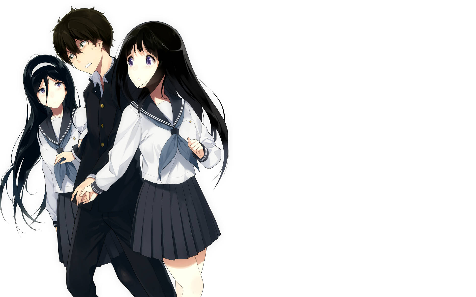 Oreki Houtarou, love triangle, anime students, Full HD Desktop Wallpaper