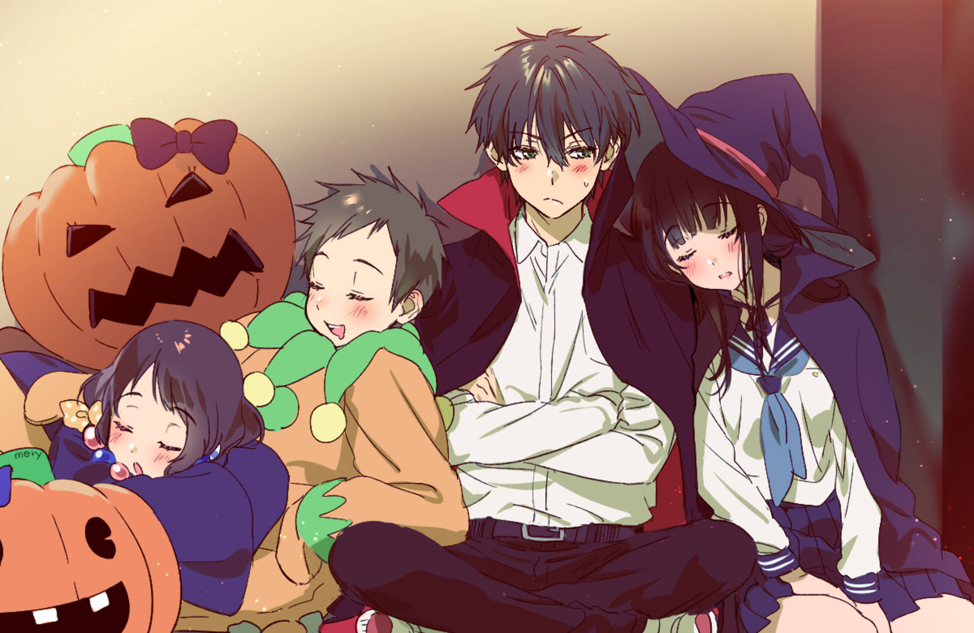 Oreki Houtarou, Halloween costume, pumpkins, Full HD Desktop Wallpaper