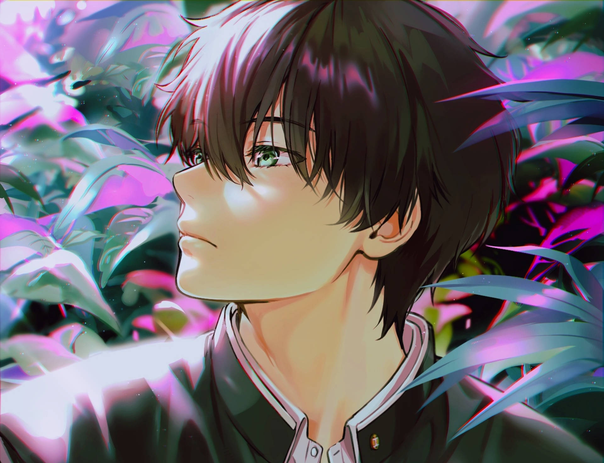 Oreki Houtarou, green eyes, dark hair, Full HD Desktop Wallpaper