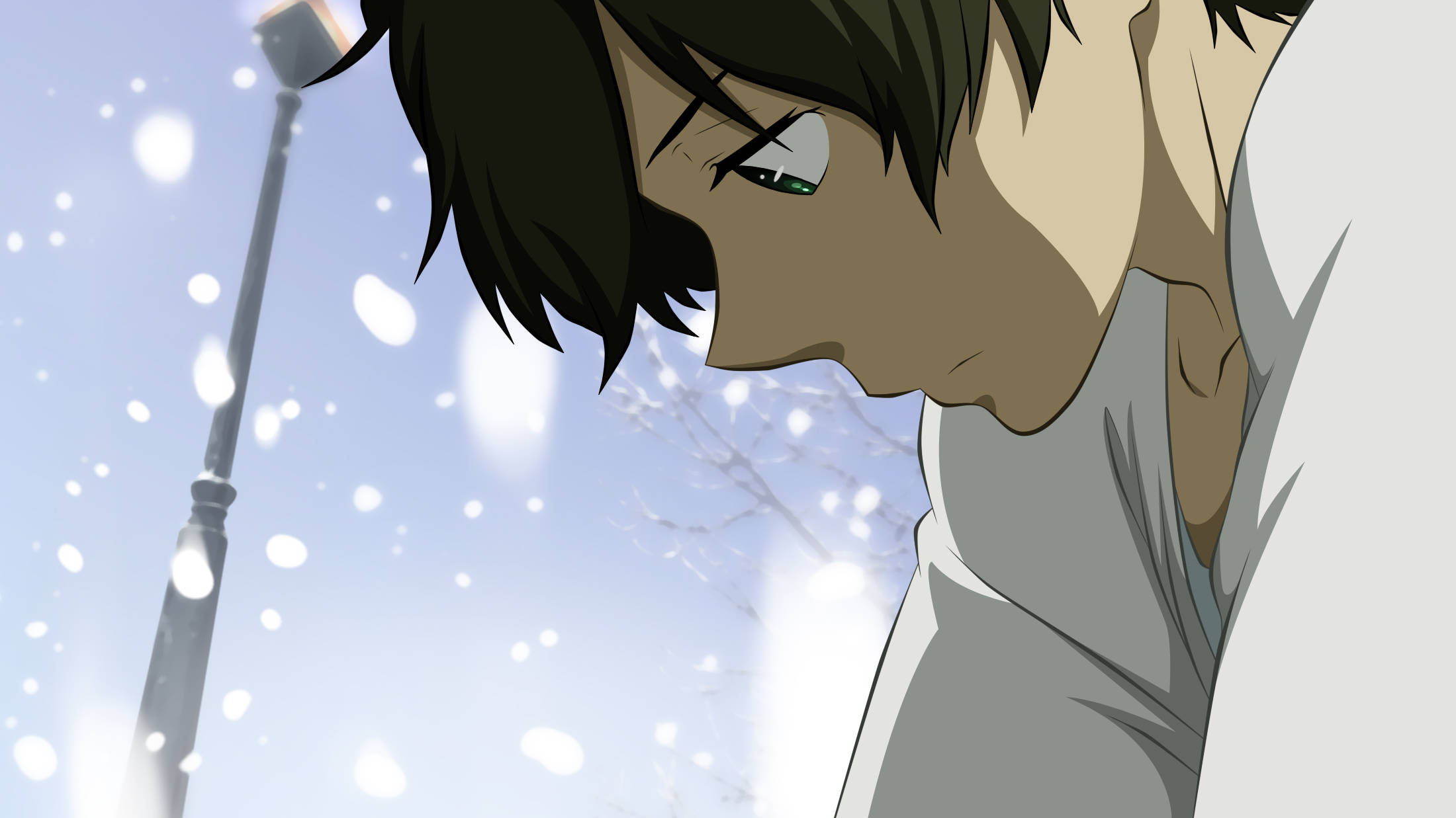Oreki Houtarou, dark hair, green eyes, Full HD Desktop Wallpaper
