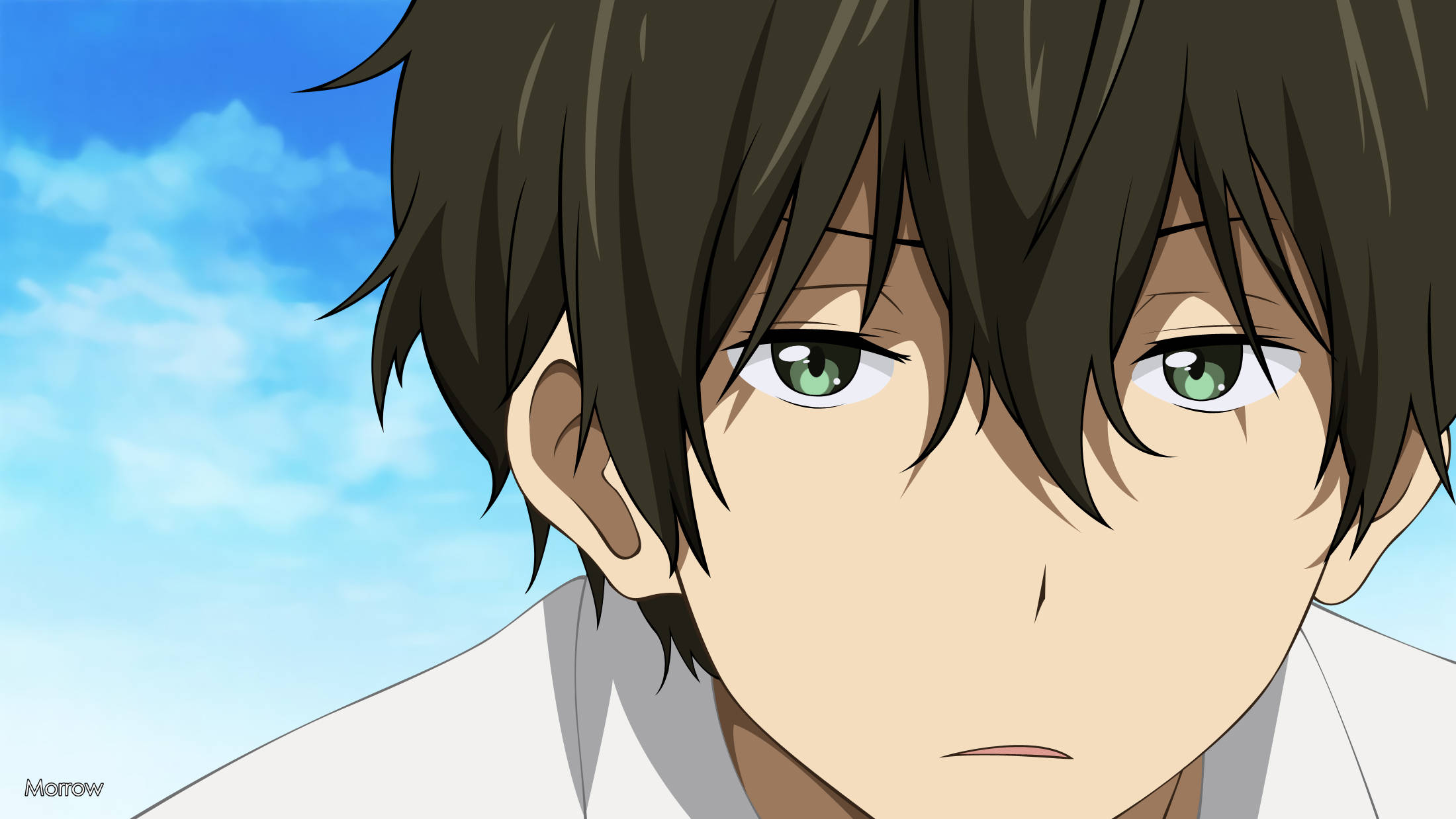Oreki Houtarou, green eyes, dark hair, Full HD Desktop Wallpaper