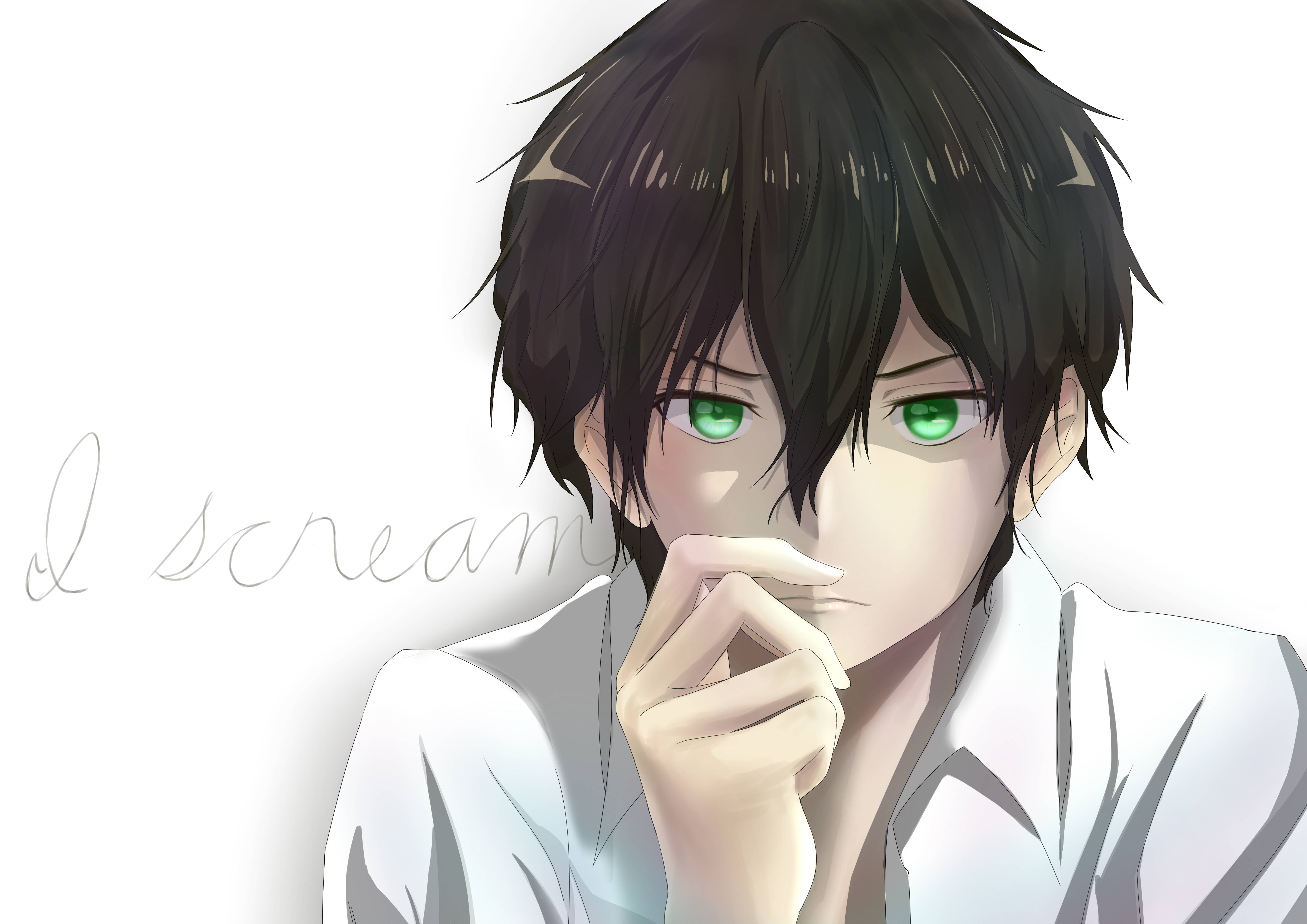 Oreki Houtarou, green eyes, dark hair, 4K Desktop Wallpaper