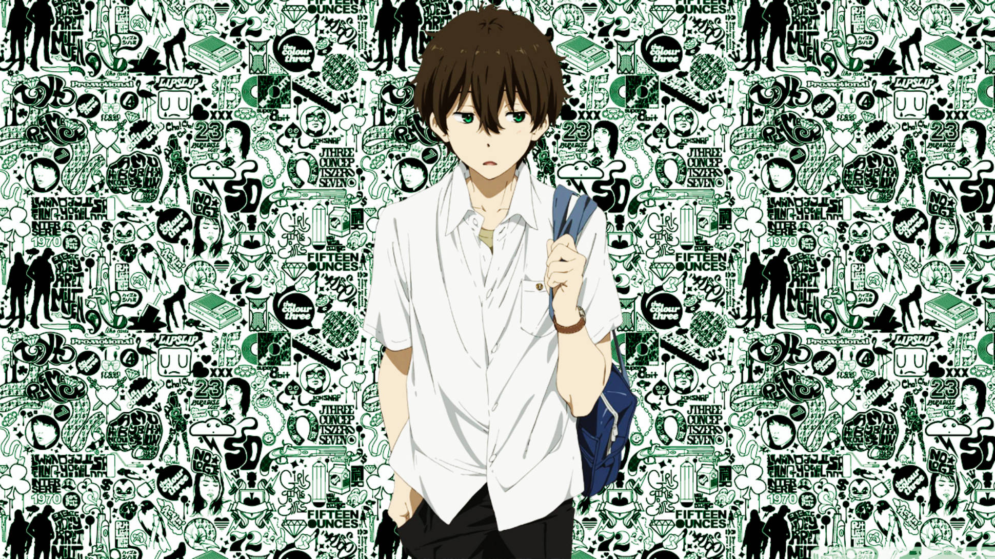 Oreki Houtarou, brown hair, green eyes, Full HD Desktop Wallpaper