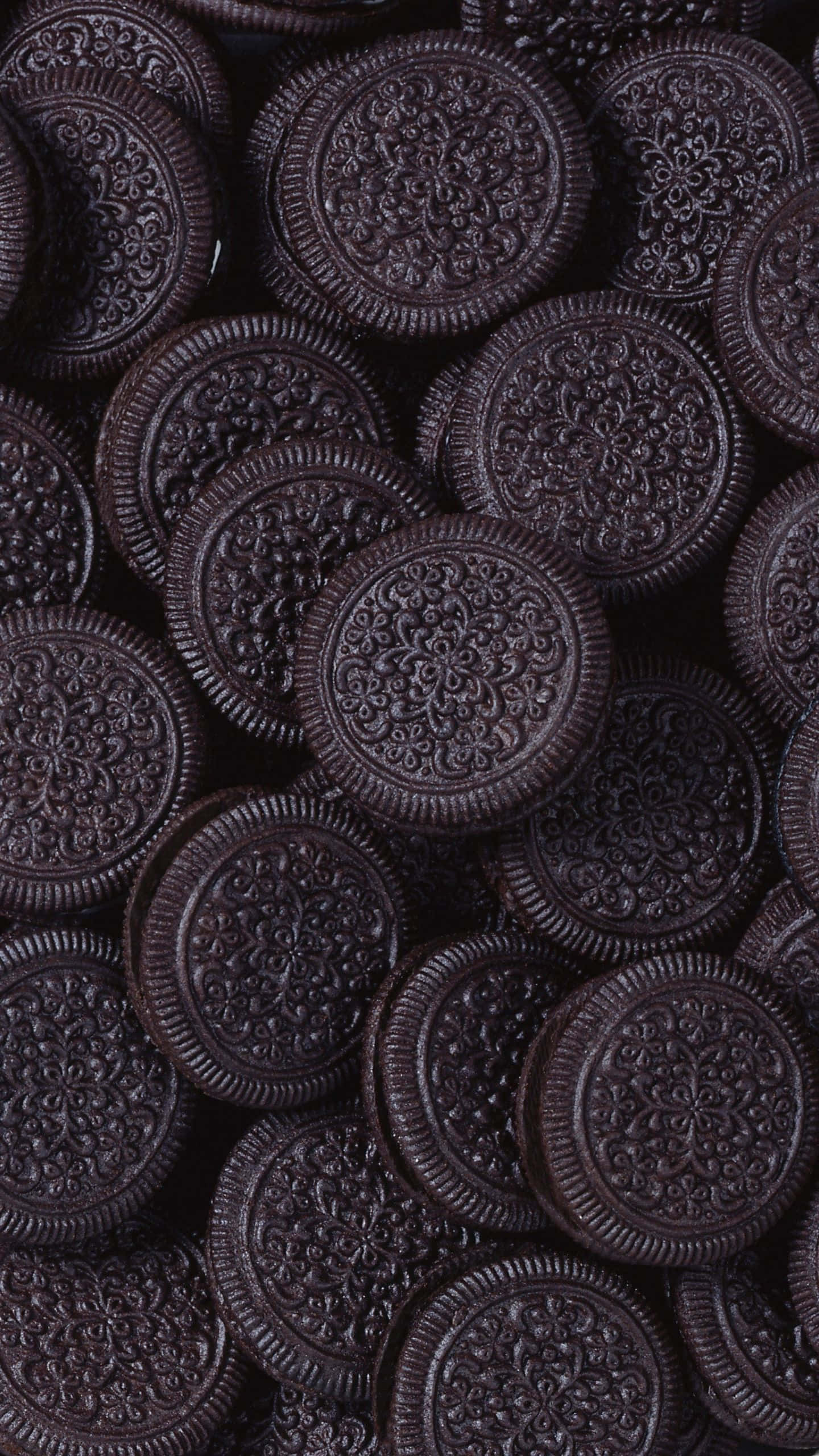 Oreo Cookie, dark chocolate, intricate embossed patterns, 2K Phone Wallpaper