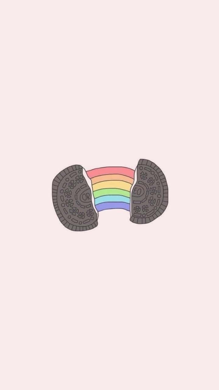 Oreo Cookie, rainbow, soft pink background, HD Phone Wallpaper