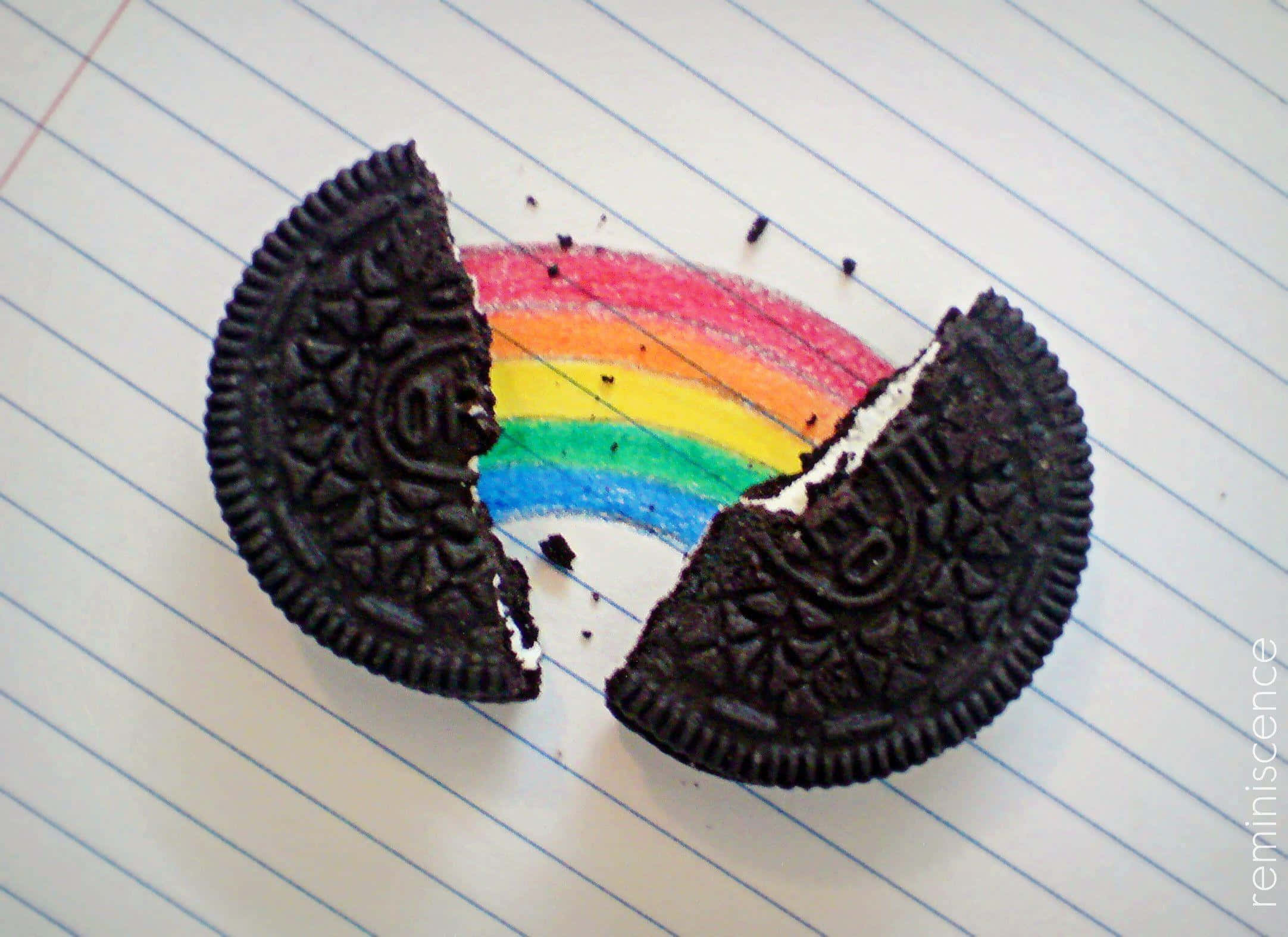 Oreo Cookie, chalk rainbow, lined notebook paper, Full HD Desktop Wallpaper