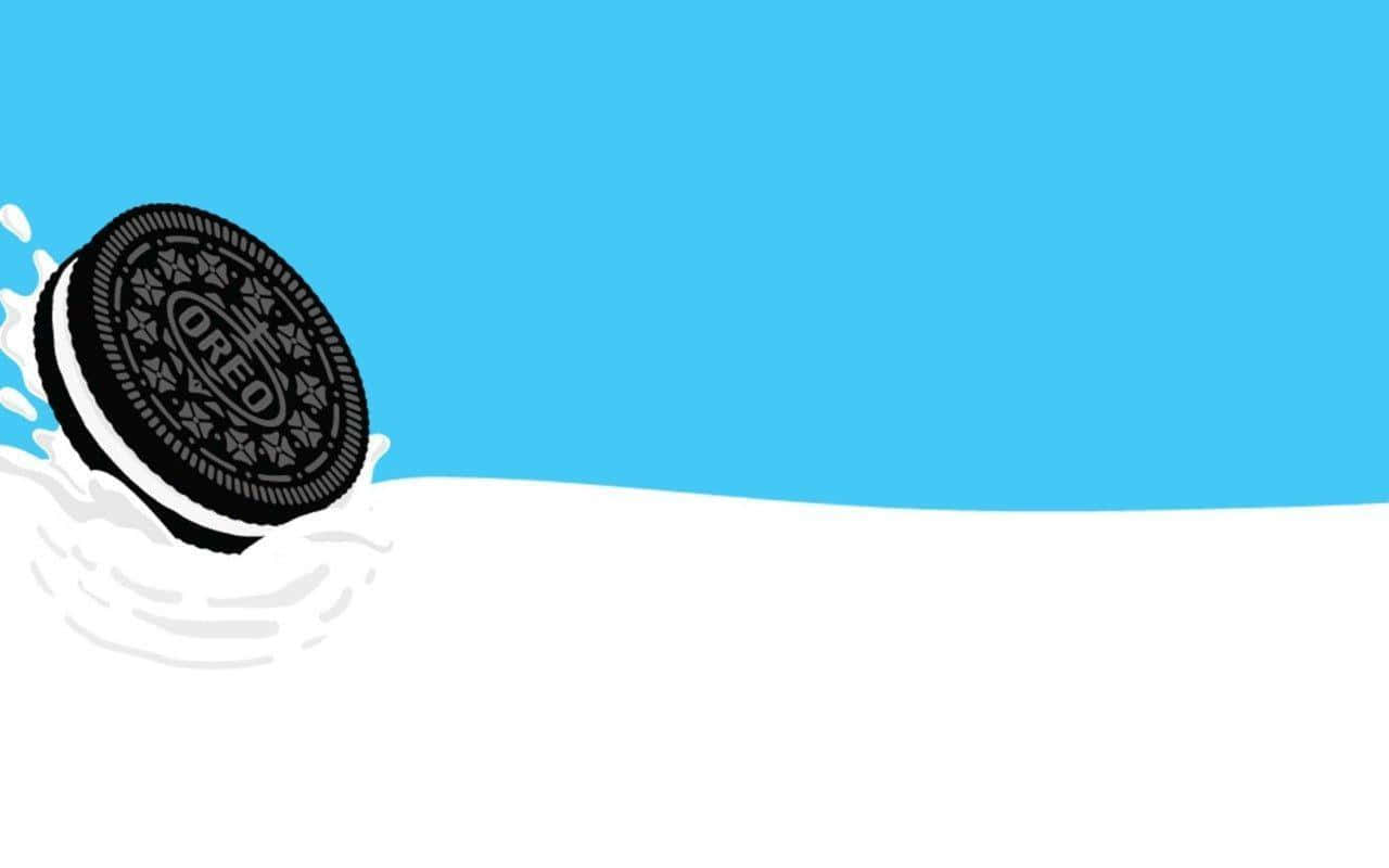 Oreo cookie, pool of milk, bright blue background, HD Desktop Wallpaper