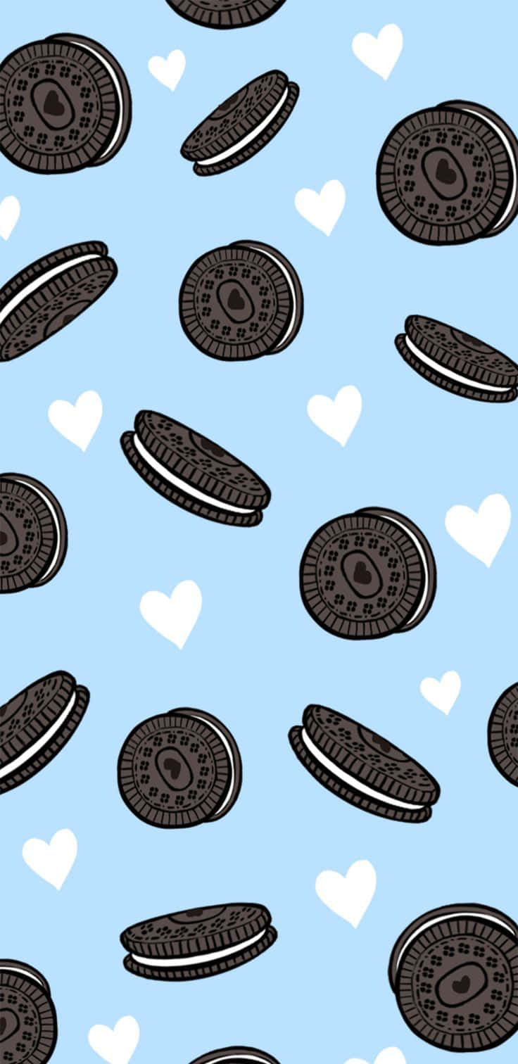 Oreo Cookie, blue background, cartoonish Oreo cookies, HD Phone Wallpaper