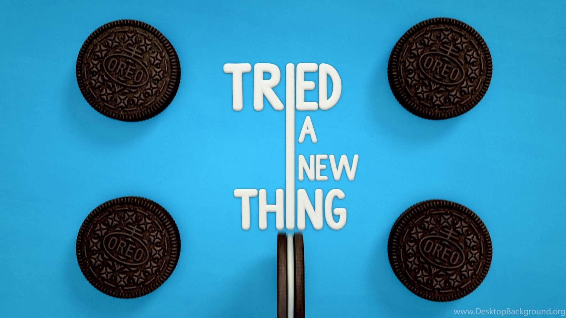 Oreo Cookie, TRIED A NEW THING, vibrant blue background, Full HD Desktop Wallpaper