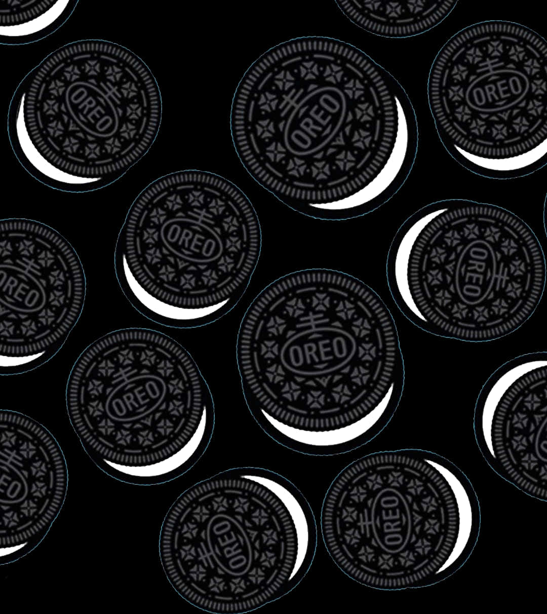 Oreo Cookie, black background, glowing white, SD Phone Wallpaper