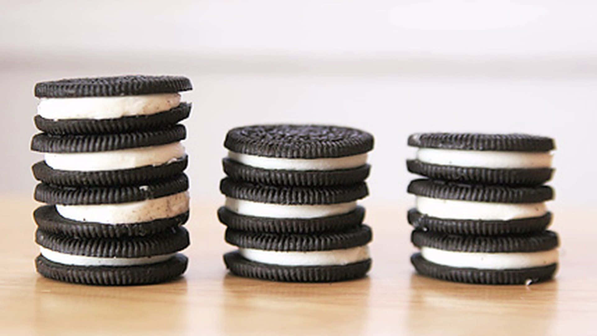Oreo Cookie, creamy white filling, light wooden surface, Full HD Desktop Wallpaper