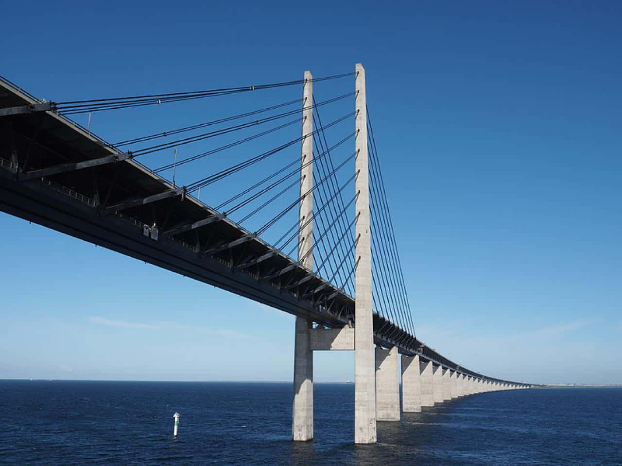 Oresund Bridge, cable-stayed bridge, blue sea, HD Desktop Wallpaper