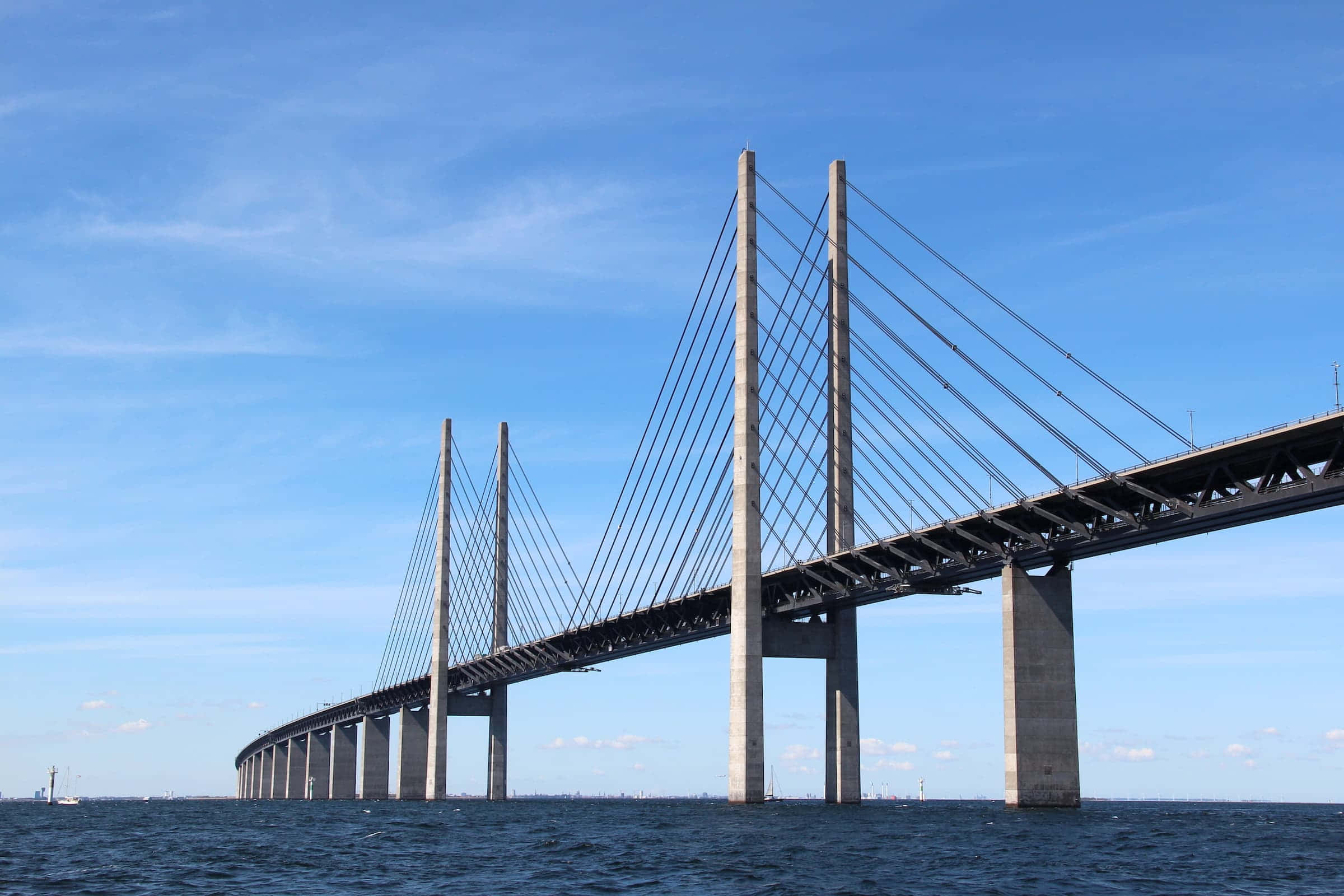 Oresund Bridge, cable-stayed bridge, ocean, Full HD Desktop Wallpaper