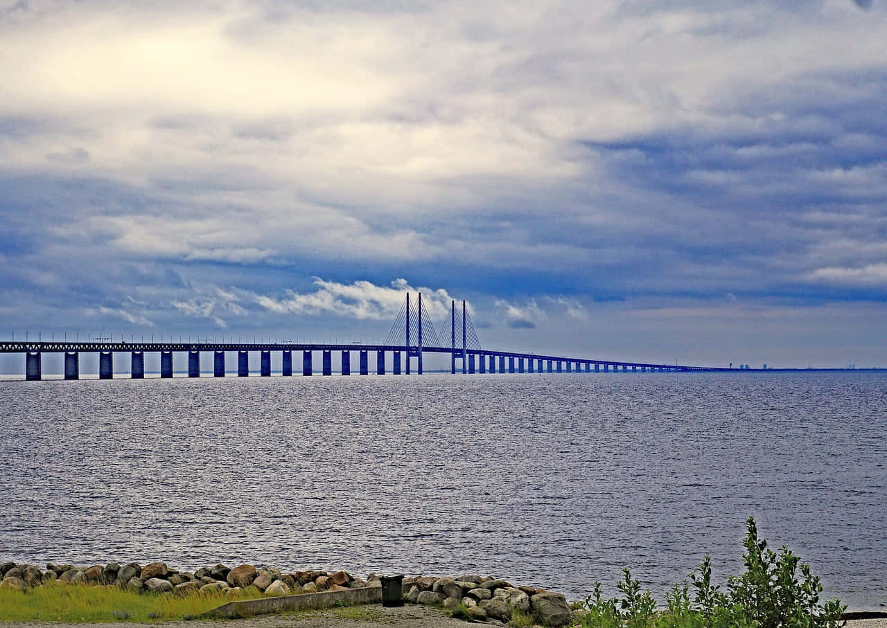 Oresund Bridge, blue, suspension bridge, HD Desktop Wallpaper