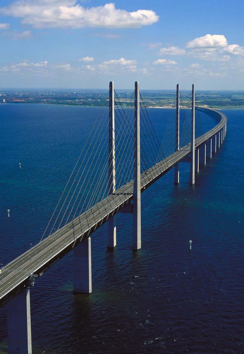 Oresund Bridge, cable-stayed bridge, deep blue water, SD Phone Wallpaper