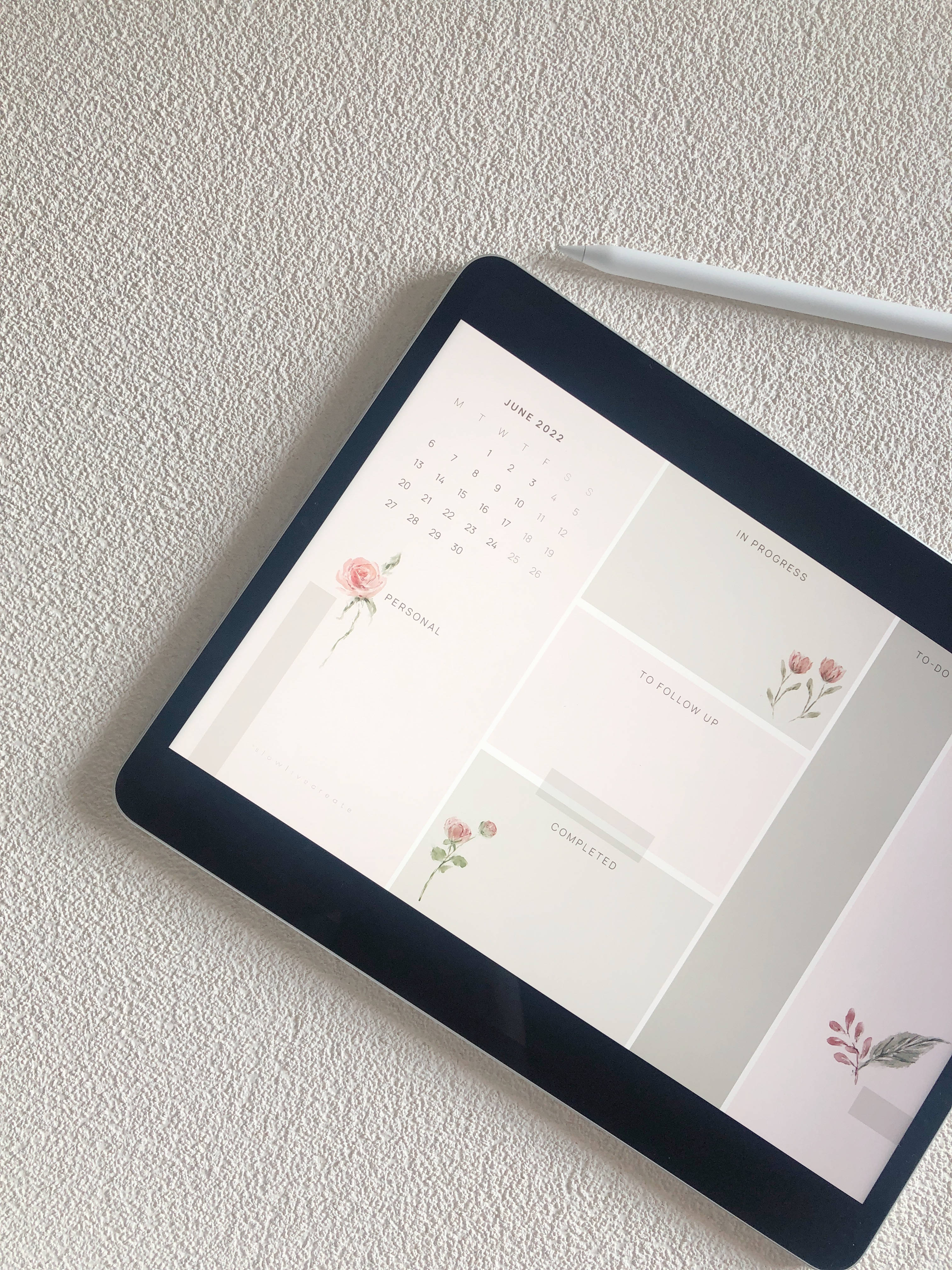 June 2023 planner, floral accents, task sections, 4K Phone Wallpaper