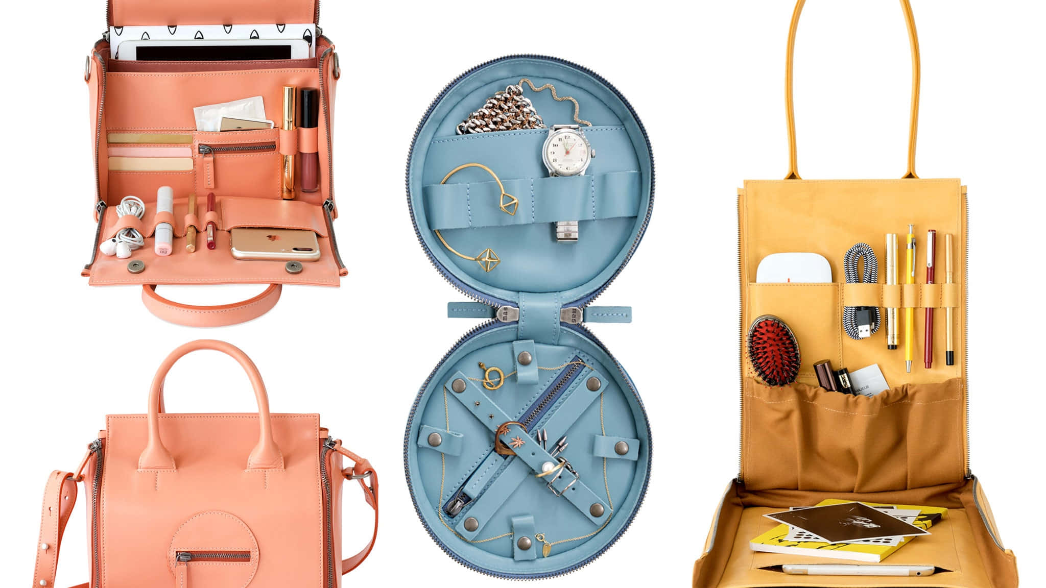 Travel Organizer Handbag, coral blue, mustard yellow, Full HD Desktop Wallpaper