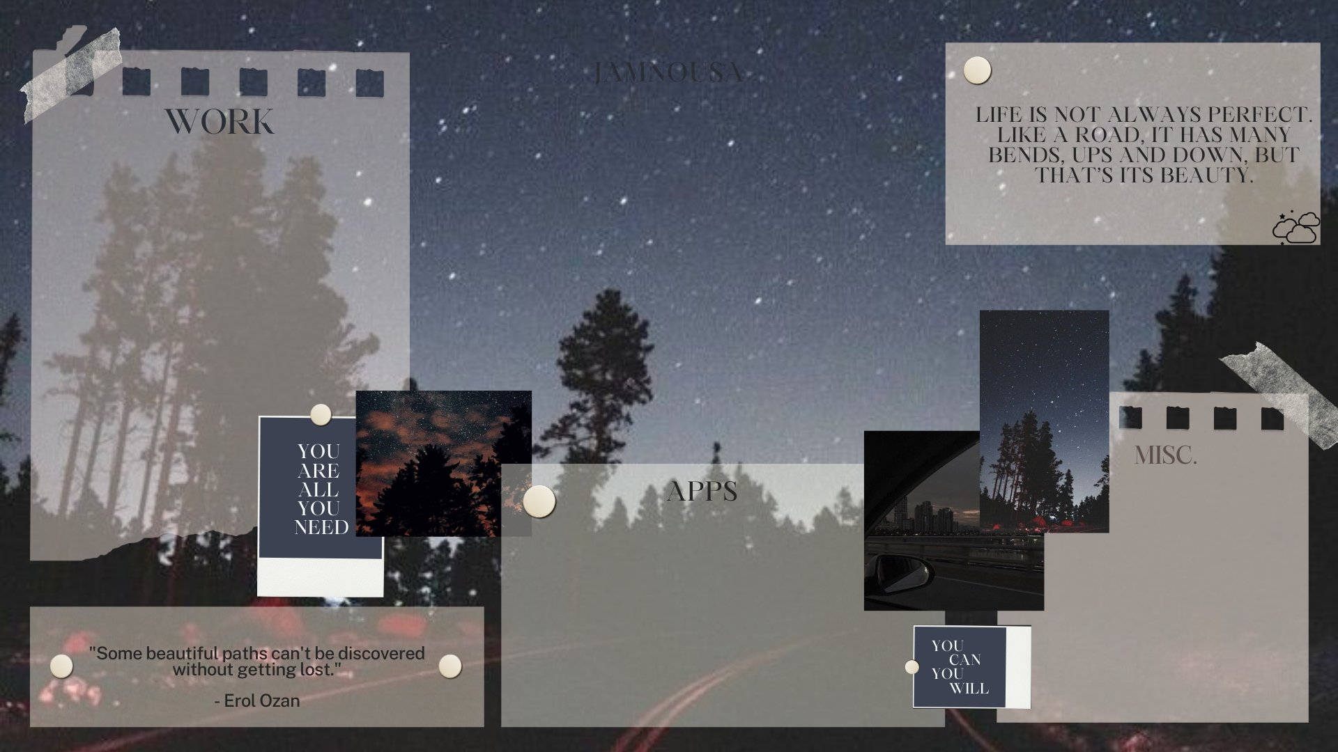 Road Trees, desktop organizer, starry night forest, Full HD Desktop Wallpaper