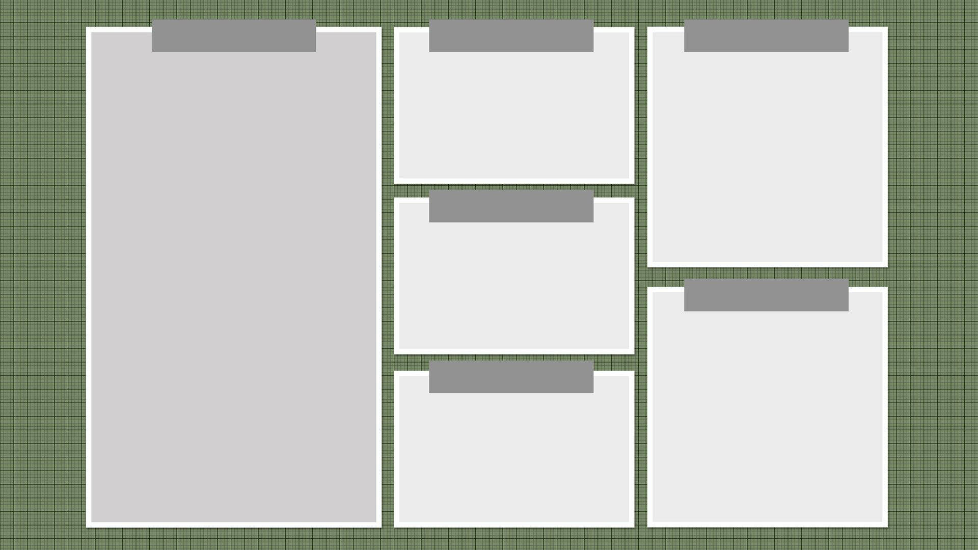 green grid background, white clipboards, gray clips, Full HD Desktop Wallpaper