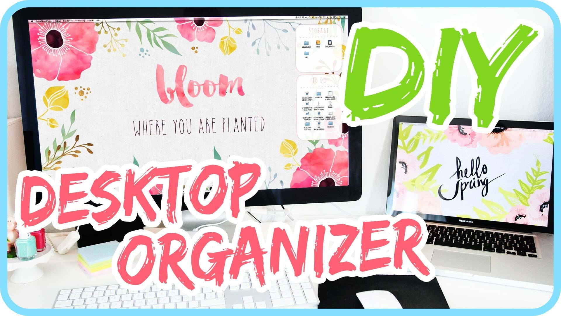 DIY Desktop Organizer, floral wallpaper, bold DIY text overlays, Full HD Desktop Wallpaper