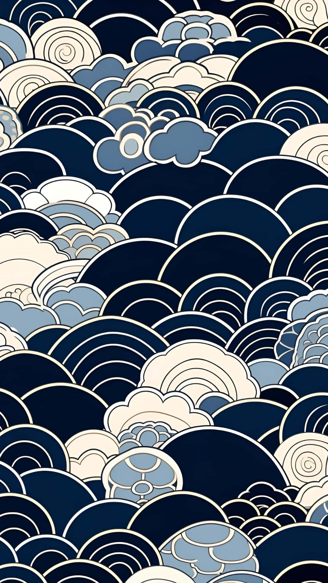 Oriental Wave Cloud Pattern, navy blue, cream, Full HD Phone Wallpaper
