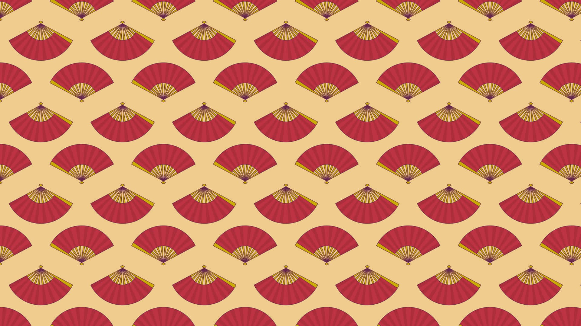 Oriental Geometric Pattern, red fans, gold trim, Full HD Desktop Wallpaper