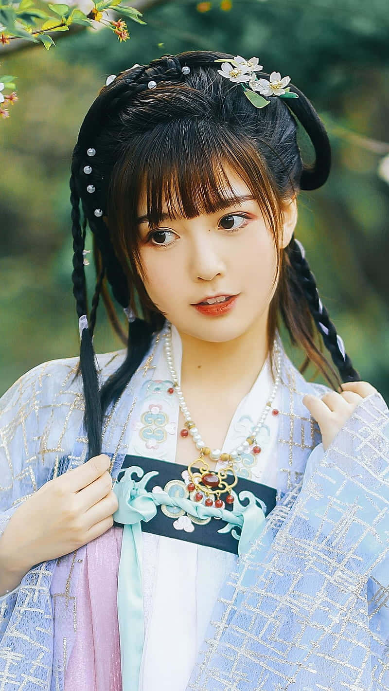 hanfu, braided hair, flowers, HD Phone Wallpaper