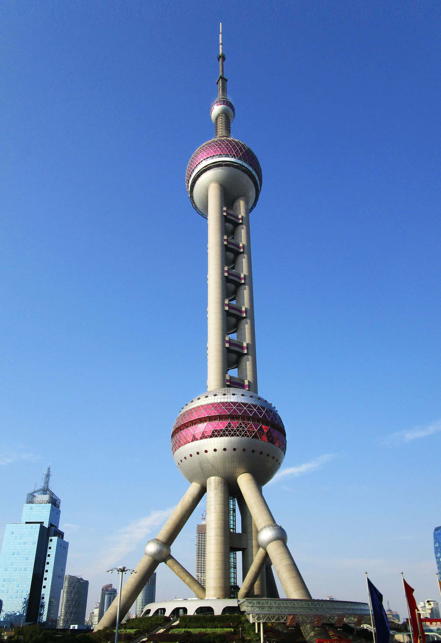 Oriental Pearl Tower, clear blue sky, modern skyscrapers, 2K Phone Wallpaper